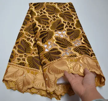 

2020 High Quality Nigerian African Cotton Lace Fabric With Stones Swiss Voile Lace In Switzerland For Wedding Dress TF5-84