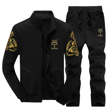 

Sportwear Suit Sweatshirt Tracksuit Without Hoodie Men Casual Active Suit Zipper Outwear Jacket+Pants Sets