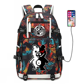 

Cartoon Dangan Ronpa Backpack USB Port Rucksack Bag Snake Pattern Student Teenagers School Bag travel Laptop Bag