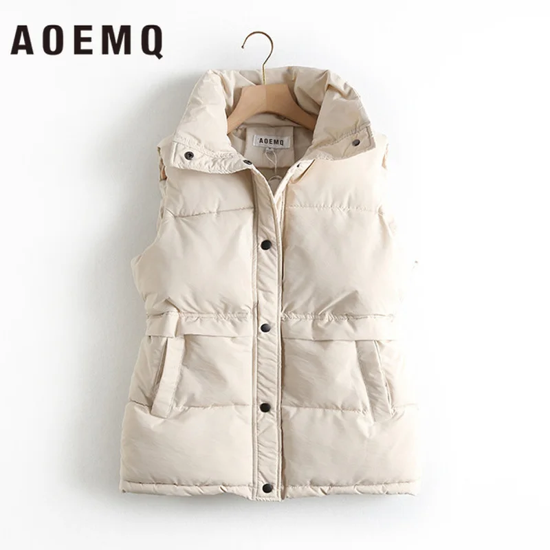 

AOEMQ Fashion Vest Solid Winter Thick Sleeveless Cotton Soft Warm Jackets with Pockets Christmas Vest Present Women's Clothing