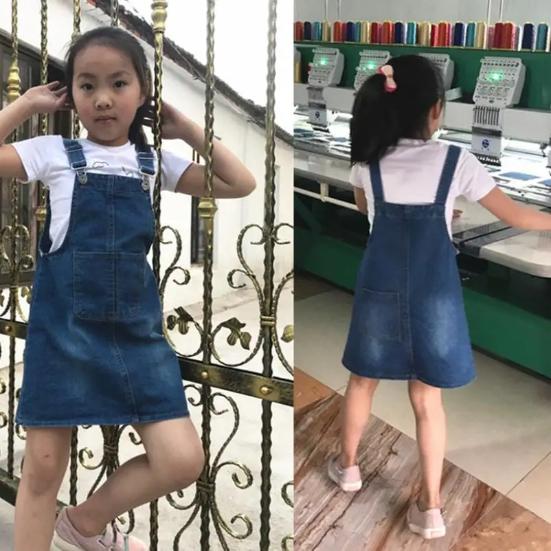 Girls Dress New Girls' Denim Strap Baby Dress Cotton Toddler Girls Spring Summer Autumn Sleeveless Pocket Front Short Dress 2-10Y