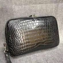 Business Style Genuine Crocodile Belly Skin Zipper Closure Men Clutch Purse Authentic Alligator Leather Male Large Wristlets Bag