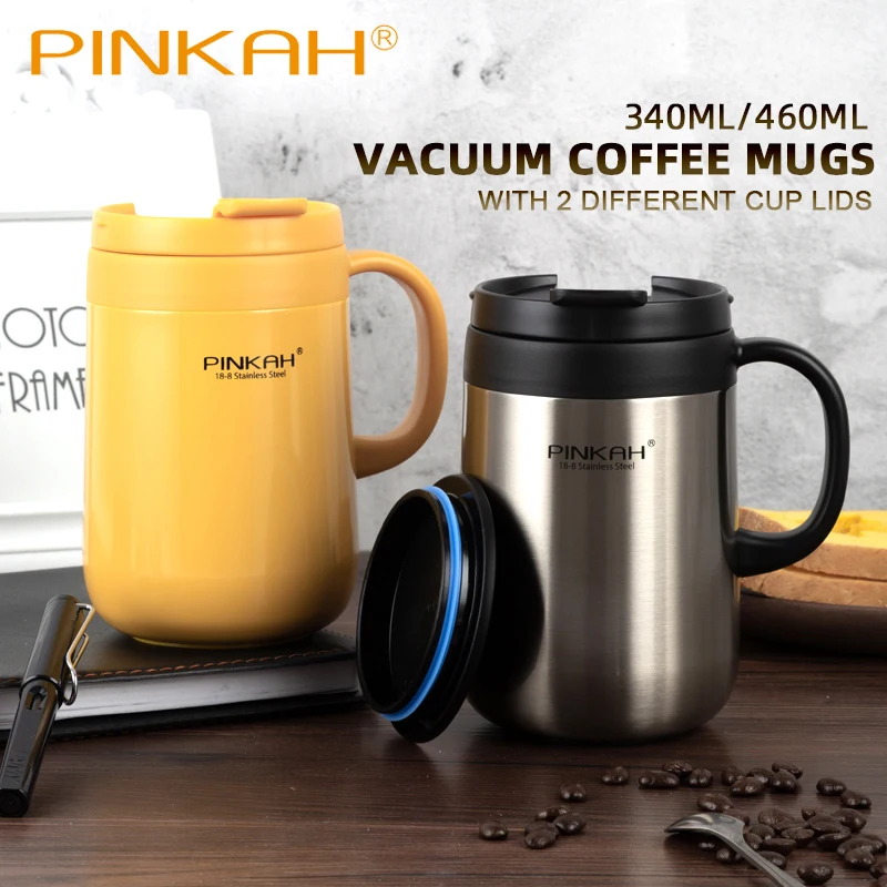 PINKAH 340&460ml Coffee Mug 304 Stainless Steel Thermos Mugs With Handle With Lid Insulated Tea mug Vacuum Cup Office Thermos images - 6