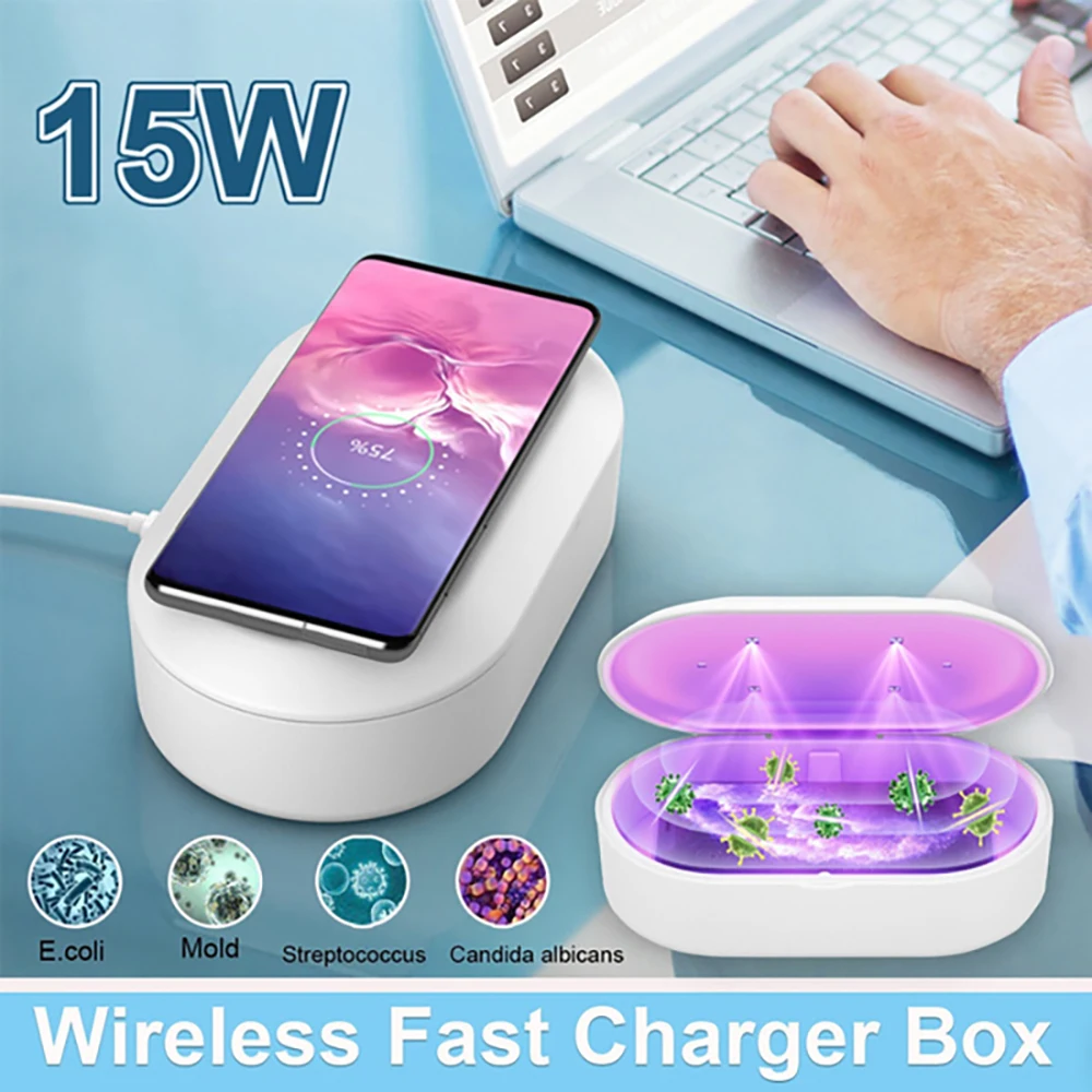 

15W Portable UV Light Sterilizer Cleaner Fast Wireless Charger and Aromatherapy Diffuser for Mobile Phone 99.9% Germs Killed