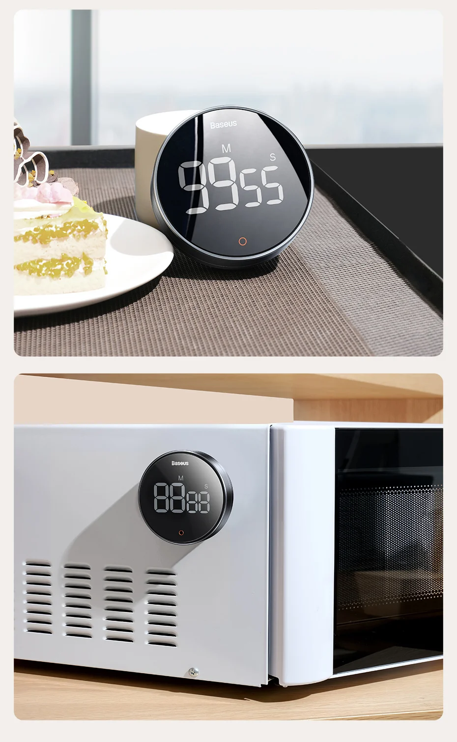 Baseus Magnetic Countdown Alarm Clock Kitchen Timer Manual Digital Timer  Stand Desk Clock Cooking Timer Shower Study Stopwatch