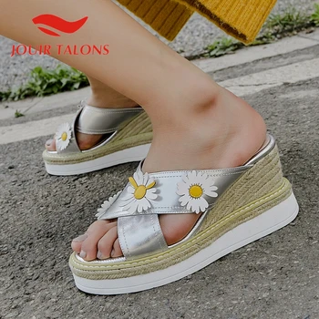

JOUIR TALONS 2020 New Arrivals Genuine Leather Women Sandals High Wedges Med Platform Flower Pumps Summer Outside Woman Shoes