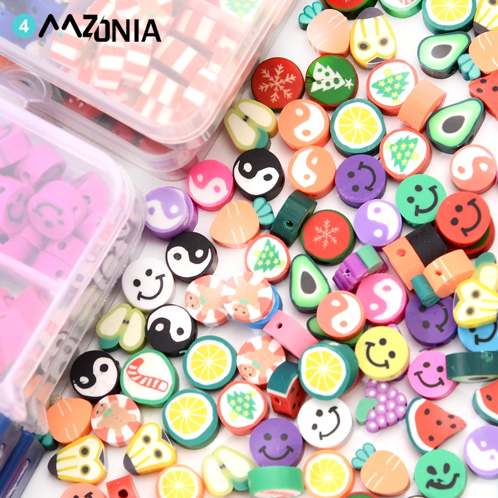 150pcs/box Polymer Clay Fit Box Beads Set Charm Spacer Beads Accessories Set for Name Bracelets Jewelry Making Craft Supplies