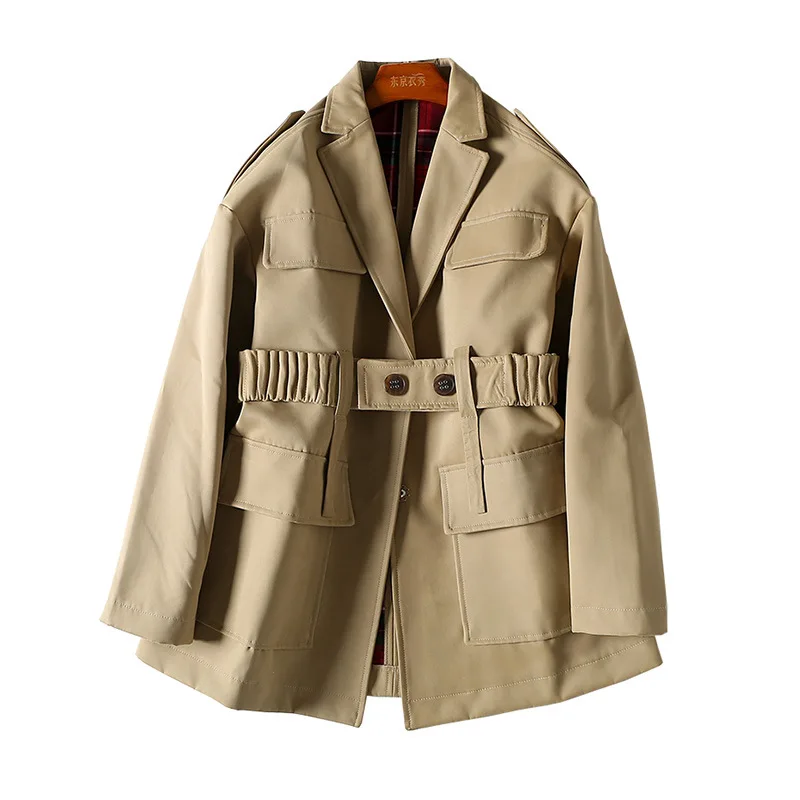 

A Generation of Elegant Versatile Belt Waist Hugging Loose-Fit Slimming Fold-down Collar Trench Coat Coat Women's Entity