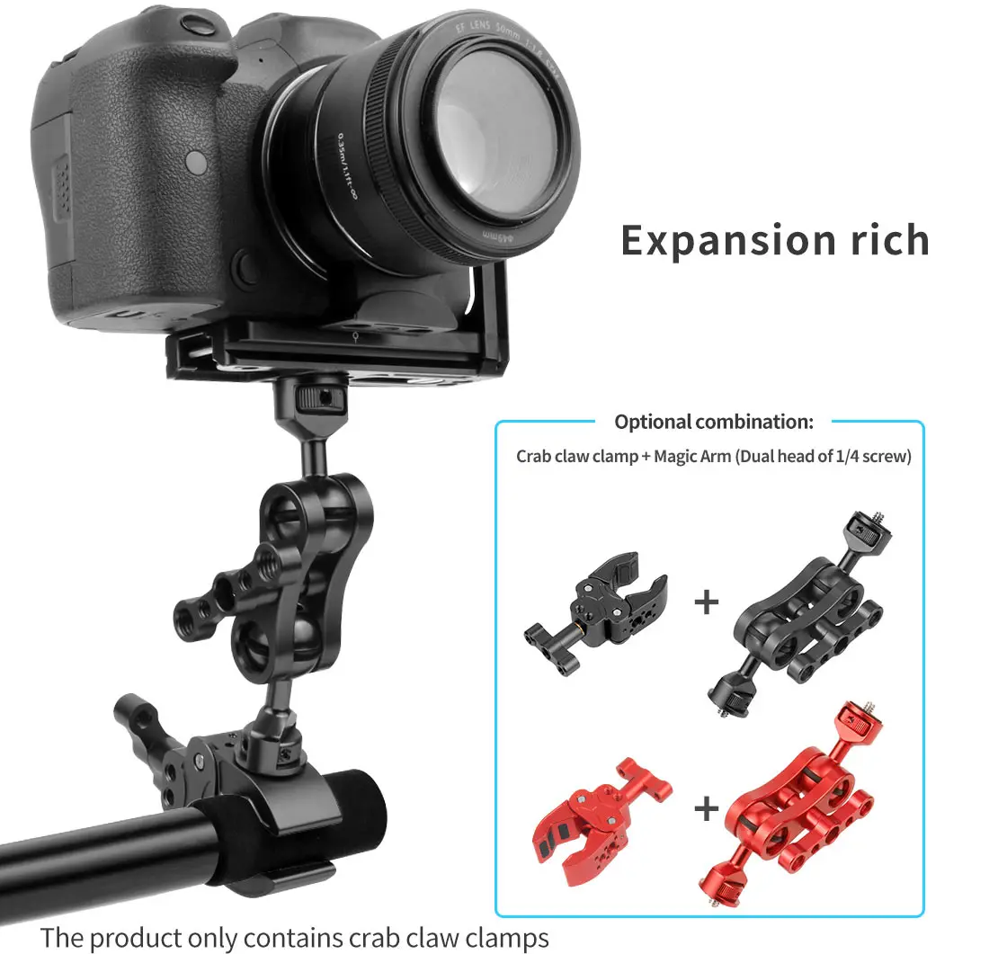 Gelenkarm Super Crab Clamp 1/4" 3/8" Magic Arm Extend Mount für Gopro Insta360 DSLR Kamera Monitor Licht Mikrofon Ständer Halter – Detail 6