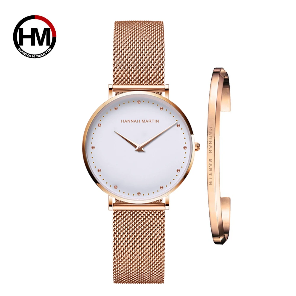 

Women Watch 1 set Bracelet Japan Quartz Movement Simple Waterproof Rose Gold Stainless Steel Mesh Ladies watch relogio feminino