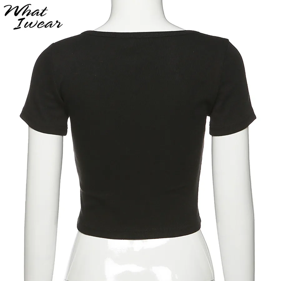 Women sexy slim short sleeve t-shirts o-neck buttons female stretchy short tees ctop tops party basic soft fabric 2020 summer
