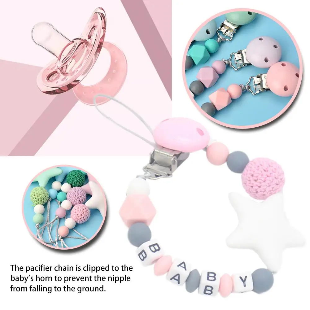

NEW Colorful Silicone Personalized Letter Pacifier Clips Chupetero Holder Chain For Infant Feeding Toddle Chew Toy Clips BPA