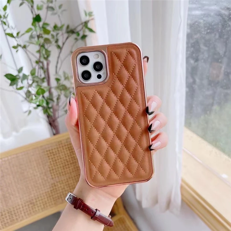 Luxury Grid Pattern Leather Back Cover Compatible with All iPhone Models