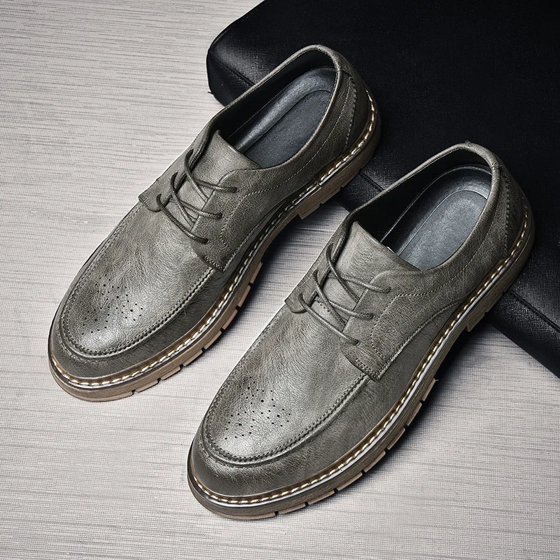 

2020 Men's Brand Leather Formal Shoes Birthday Party Dress Shoes Oxfords Vintage Shoes Elegant Work Shoes Black Brown Gray *