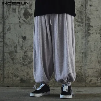 

INCERUN 2020 Fashion Men Harem Pants Joggers Solid Drawstring Chic High Street Loose Trousers Men Casual Pants Pantalones Hombre
