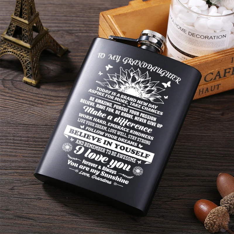 

Бабушка внучке, полностью черная бутылка на спиртовой основе для виски, лазерный флакон из нержавеющей стали 304 ром, водка, фляжка, аксессуары