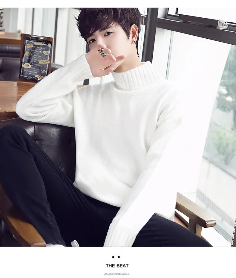 Man High Lead Pullovers Big Size Youth Sweater Knitting Rendering Unlined Upper Garment Turtleneck Sweaters Top