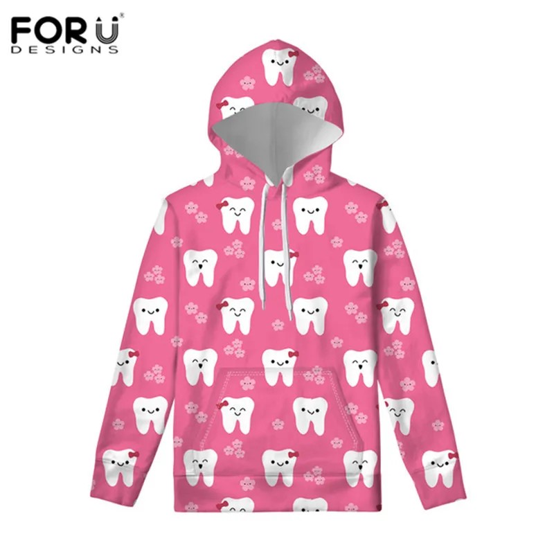 FORUDESIGNS девочек Kawaii зубные зубы зубная щетка принт с капюшоном одежда Женский Повседневный стиль Брендовые спортивные костюмы Топы толстовка - Цвет: HXA182Z72W