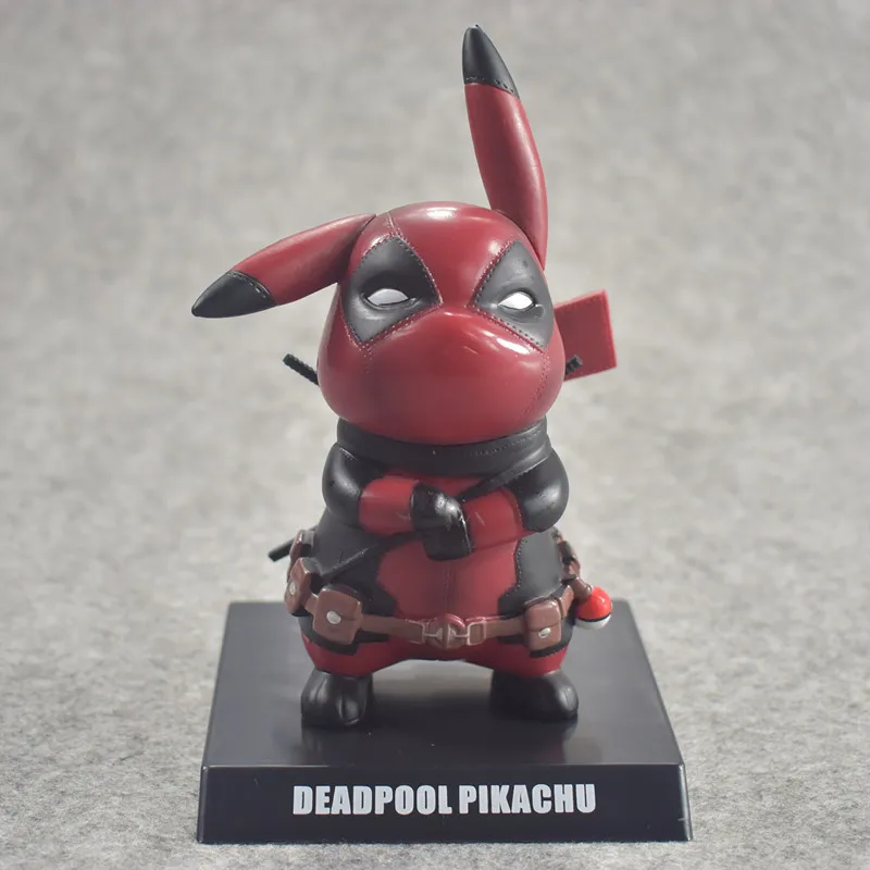 

Anime Cute Popular cartoon Deadpool Pikachu Cosplay game weird Pikachu Red uniform PVC Statue Collectible Model Toy