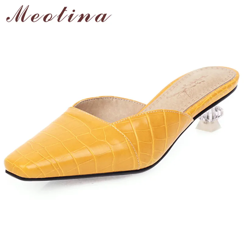 

Meotina High Heels Women Mules Shoes Transparent Strange Style Heels Shoes Elegant Square Toe Pumps Lady Yellow Plus Size 34-46