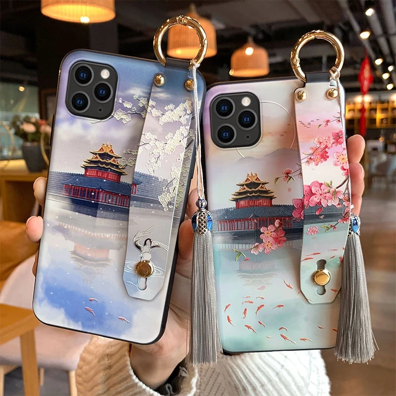 Чехол для iPhone SE 11 Pro Max 11pro XS XR X 7 8 6 6S Plus ремешок с 3D тиснением держатель кисточка
