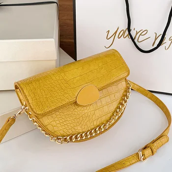 

2020 Women Vintage purple Alligator Baguette handbag half round shoulder bag crossbody purses summer fashion beach totes bag sac