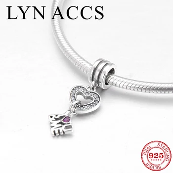 

925 Sterling Silver Fashion pink CZ Letter YOU & ME fine Heart Pendant Beads Jewelry making Fit Original LYNACCS Charm Bracelet