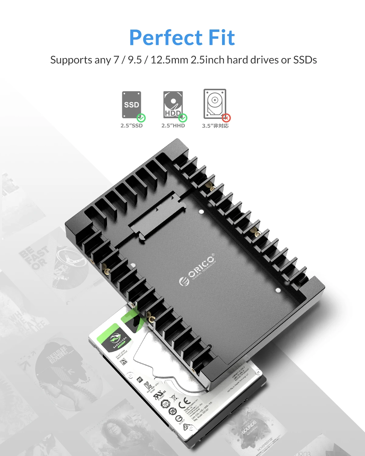 ORICO Hard Drive Caddy 2.5 to 3.5 Support SATA 3.0 To USB 3.0 6Gbps Support 7 / 9.5 /12.5mm 2.5 inch SATA HDDs and SSDs (1125SS)