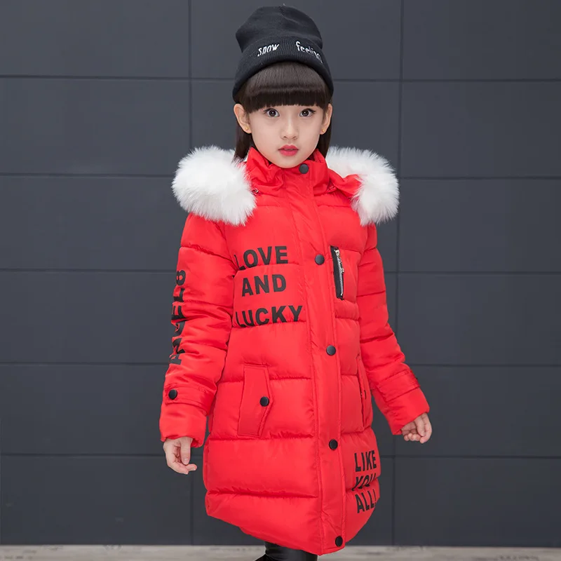 Теплое зимнее пальто для девочек модная длинная Детская куртка с капюшоном из искусственного меха, пальто для девочек, верхняя одежда для девочек возрастом от 4 до 12 лет - Цвет: as pictures