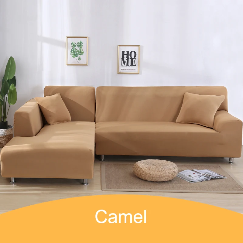 23-Camel Новые однотонные Угловые чехлы для диванов для гостиной, эластичные чехлы для диванов в форме L, эластичные Чехлы для мебели 1, 2, 3, 4 сиденья для домашних животных - Цвет: 23-Camel