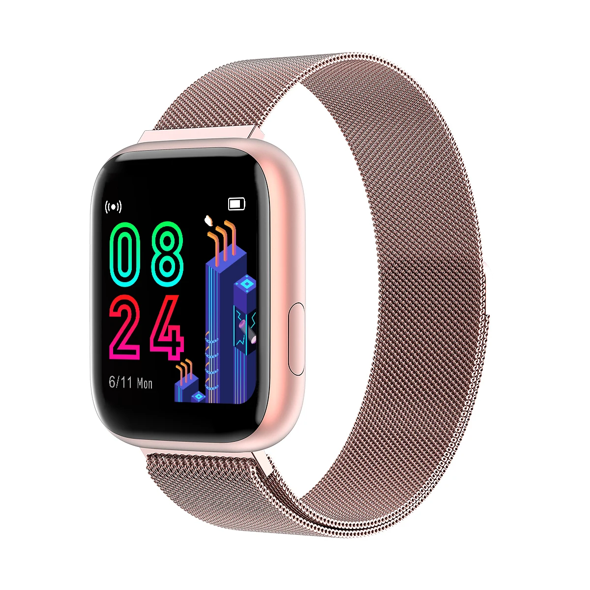 Pink Steel Strap Спортивные Смарт-часы P4, водонепроницаемые, пульсометр, мониторинг сна, несколько спортивных режимов, фитнес-трекер, погода, погода, умные часы - Цвет: Pink Steel Strap