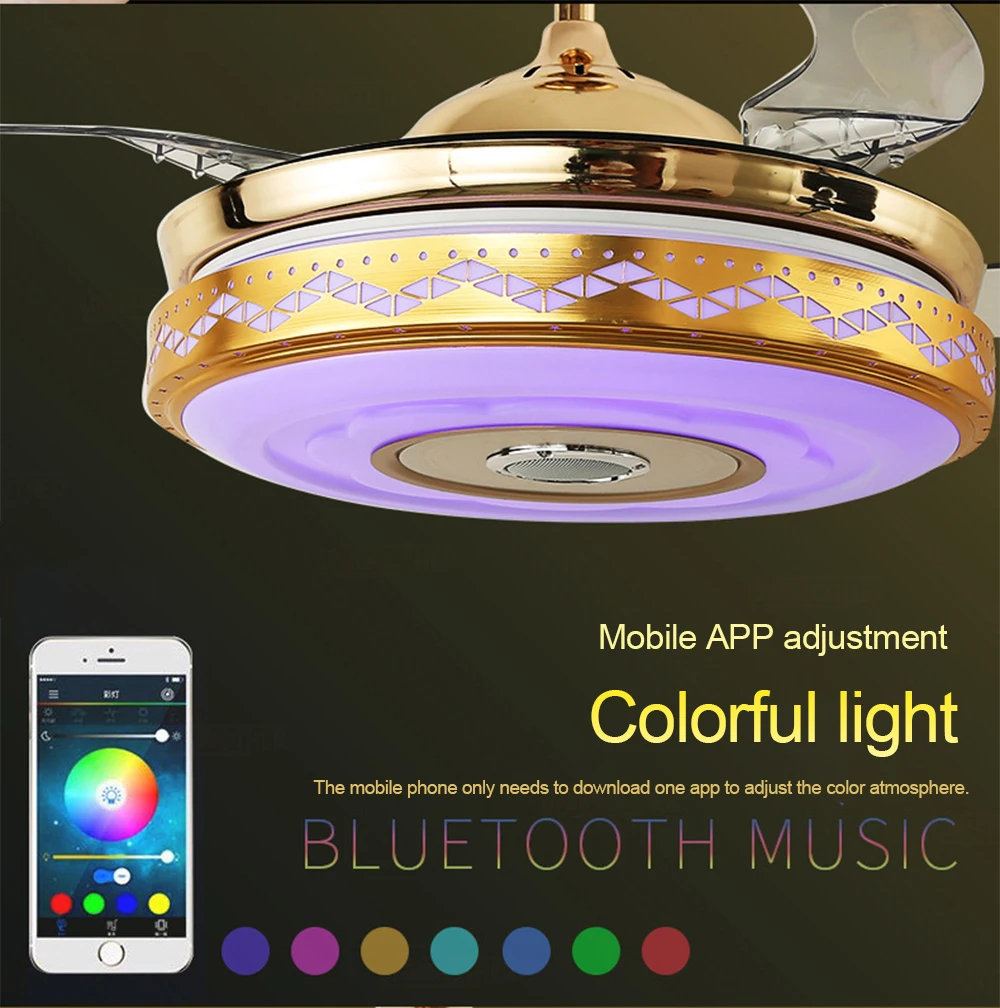 42 inch musical ceiling fan with light Phone APP Smart Fans Bluetooth music lamp remote control bedroom lamps home 40w Inverter - Цвет лезвия: 7 colors