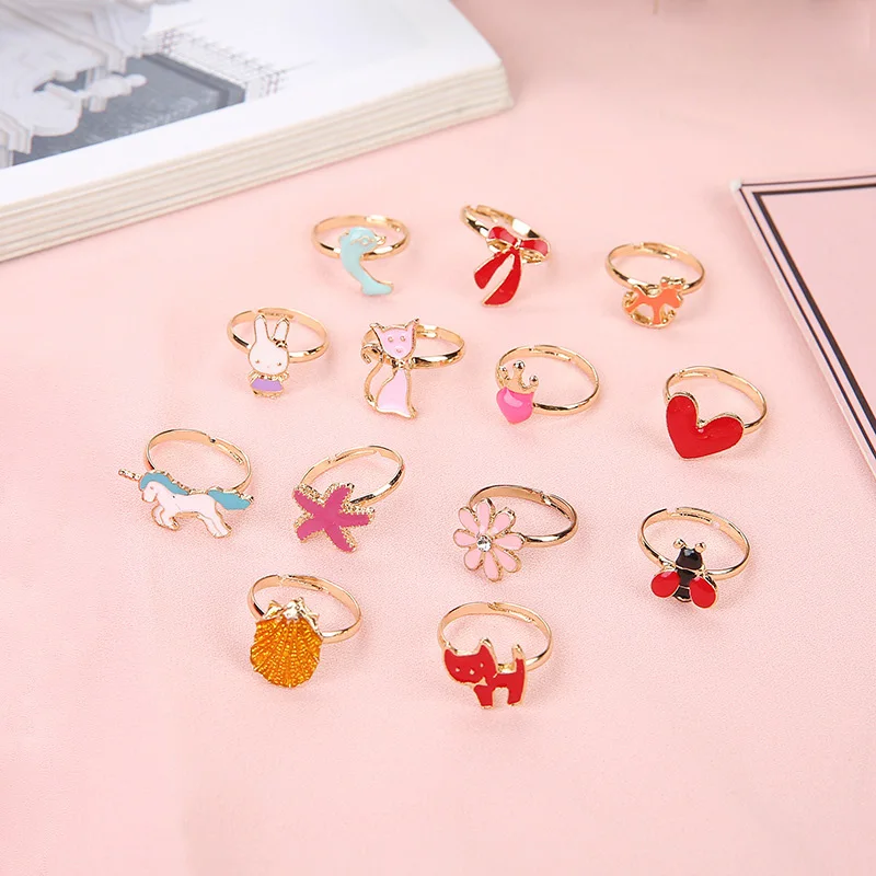 Cute Cartoon Kids Rings Kawaii Korean Children Girls Flower Alloy Finger Ring Child Jewelry Gift Adjustable Rings 10pcs finger ring adjustable rings