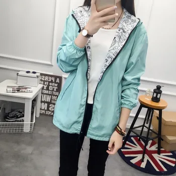 

2019 autumn jacket new solid color jacket woman print two sides wearing short coat women