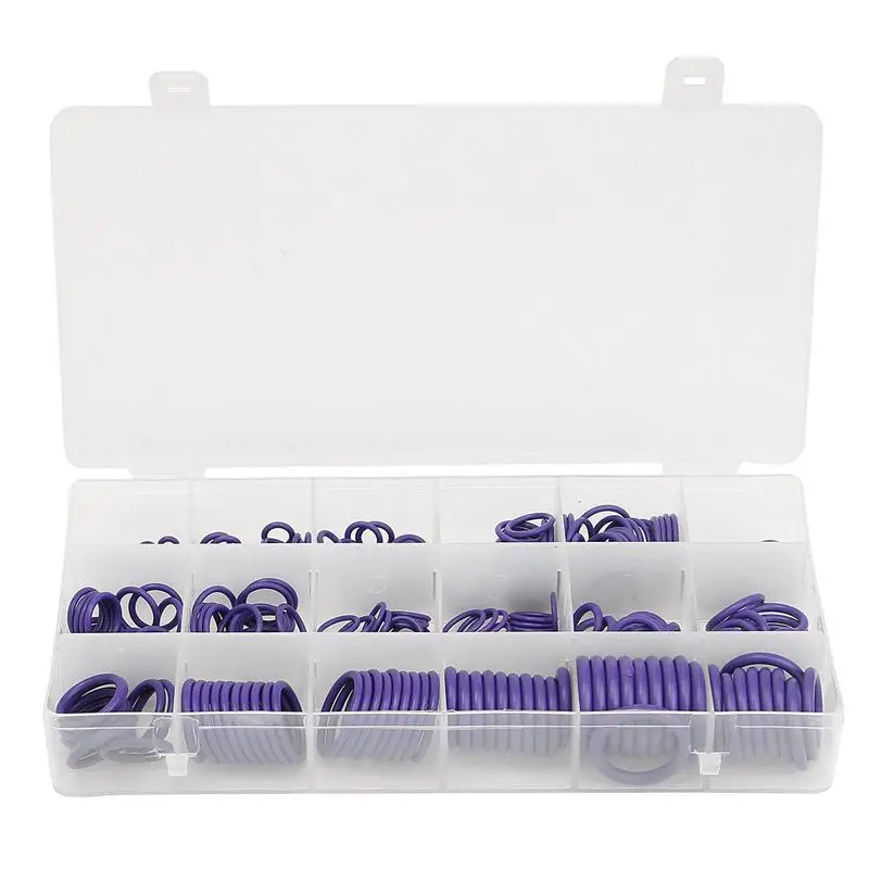 R22 R134a225Pcs O Ring Gaskets Car A/C System Air Conditioning O Ring Seals Washer Kit Tool HNBR Rubber Purple Standard Parts