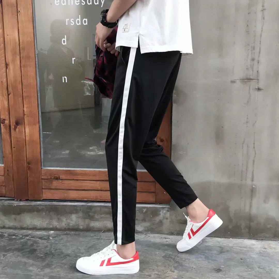 

High School Students School Pants Black Sweatpants Men And Women School Uniform Pants MEN'S Trousers All Move White Edge Summer