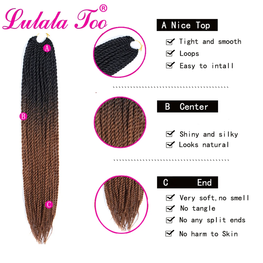 24inch Ombre Senegalese Twist Braiding Hair Crochet Braids 30 Roots/pack Synthetic Crochet Hair Extensions For Women Black Brown 3