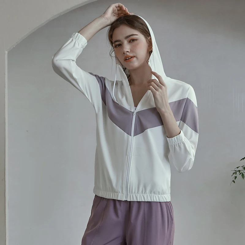 Women Athletic Sport Shirts Loose Fit Long Sleeve Fitness Top Yoga Crop Stand-up Collar Hood Gym Jacket Workout Sweatshirts