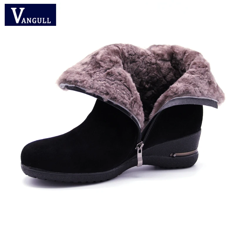

Vangull Women Ankle Boots Genuine Leather wool Wedges Heels winter Women Shoes Snow Boots Female Warm Fur Plush Insole Shoes