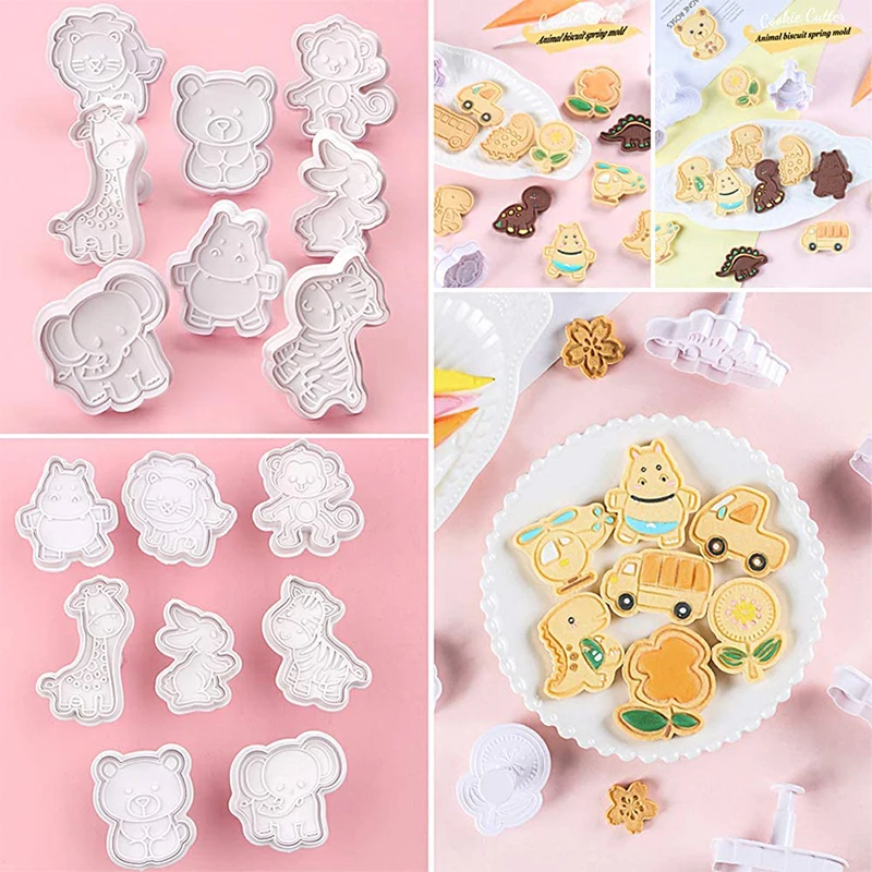 4 Pcs/Set Animal Plastic Biscuit Mold DIY Kitchen Cake Decorating Tools Cookie Cutter Stamp Fondant Embosser Die
