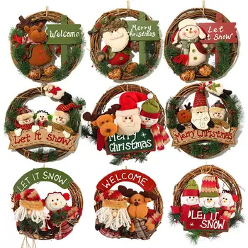 

Christmas Santa Claus Snowman Wood Rattan Pendant Door Wreaths Garlands Decoration Xmas Hanging Ornament Holiday Supplies