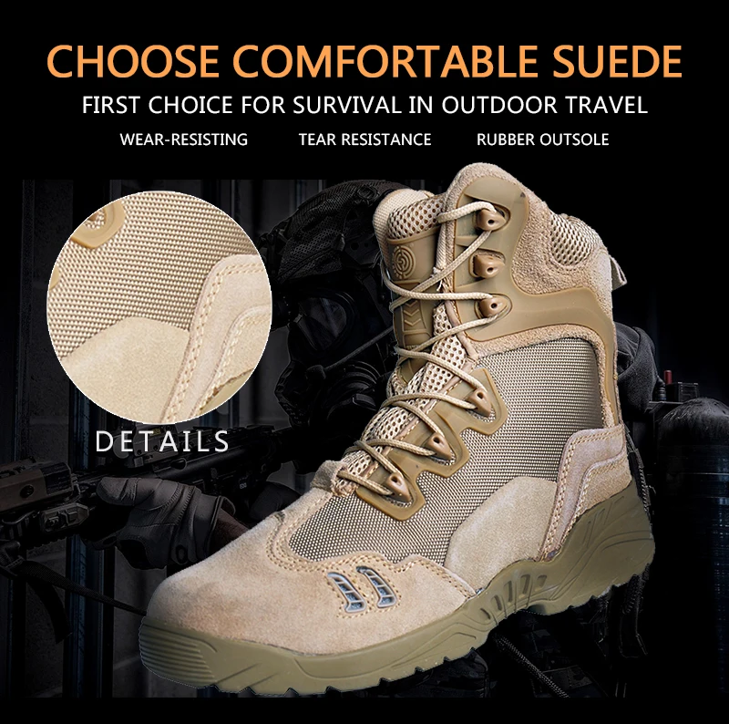 HAN WILD Hiking Shoes Military Tactical Boots Male Outdoor Waterproof Hunting Shoes Sneakers Unisex Non-slip Wear Combat Boots