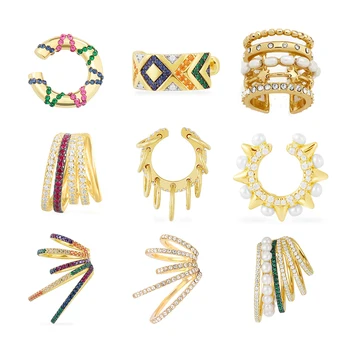 

WELBACK Hot Sale Wide Ear Cuffs Clip on Earrings for Women Without Piercing Pearl Crystal Cartilage Earcuffs Wedding Ear Clips