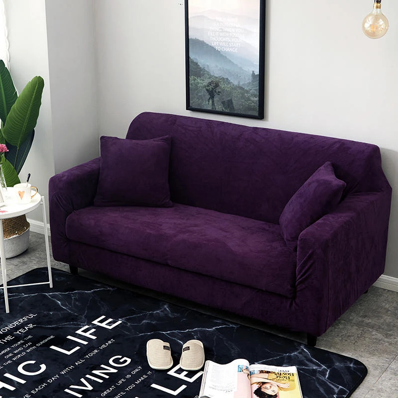 purple Зимний плюшевый фланелевый согревающий однотонный Чехол Эластичный чехол для дивана толстый стрейч все включено Противоскользящий угловой диван - Цвет: purple