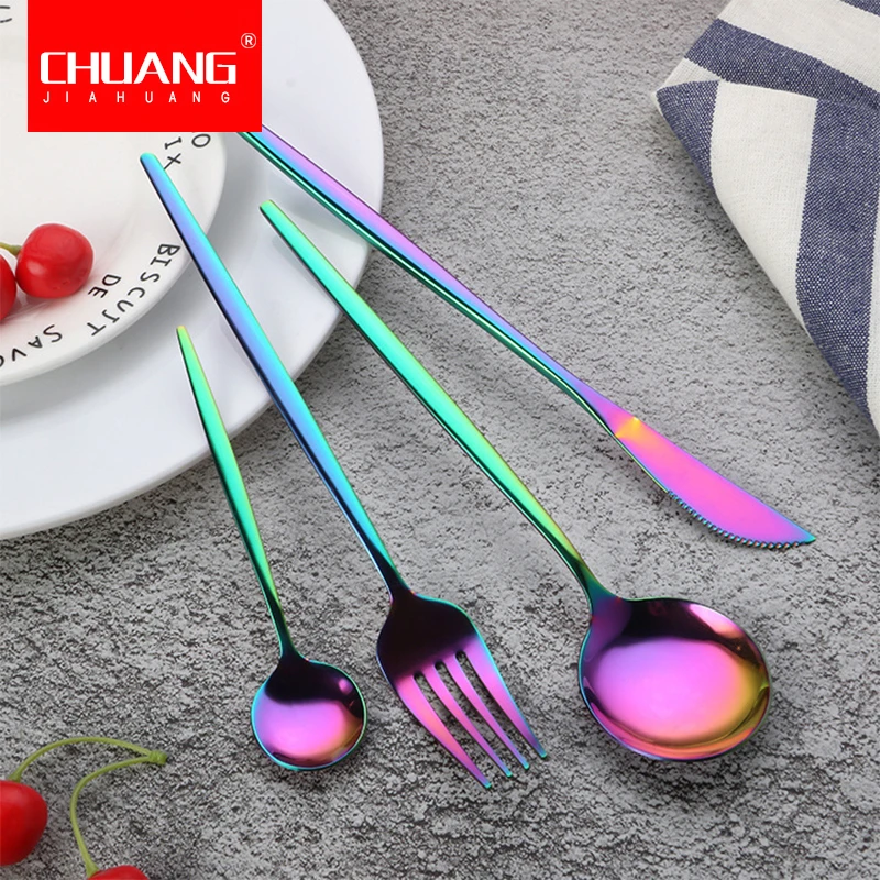 4 шт./компл. Винтаж красочные Нержавеющая сталь Комплектная посуда Золотой