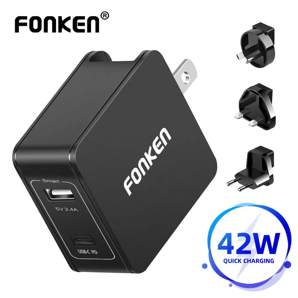 FONKEN USB Type C PD зарядное устройство 42 Вт 2 порта адаптер питания США штекер Flod Quick Charge