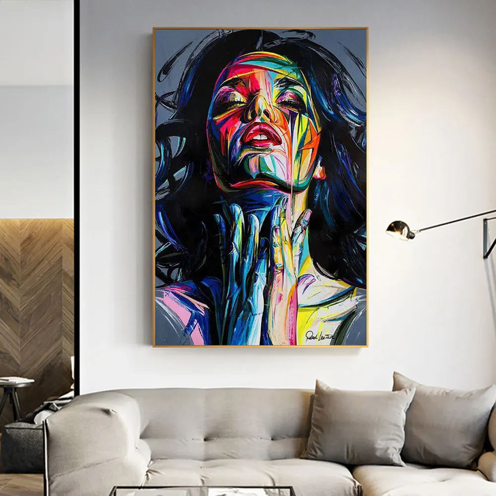 

Colorful Oil Painting Art Prints Picture on Canvas Beautiful Woman Poster Wall Decor for Scandinavian Room One Piece Decoration