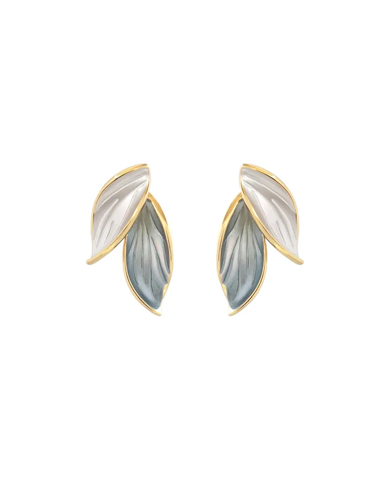 Metal Trendy Summer Fresh Lovely Sweet Grey Leaf Dangle Earrings For Women Fashion Metal Jewelry