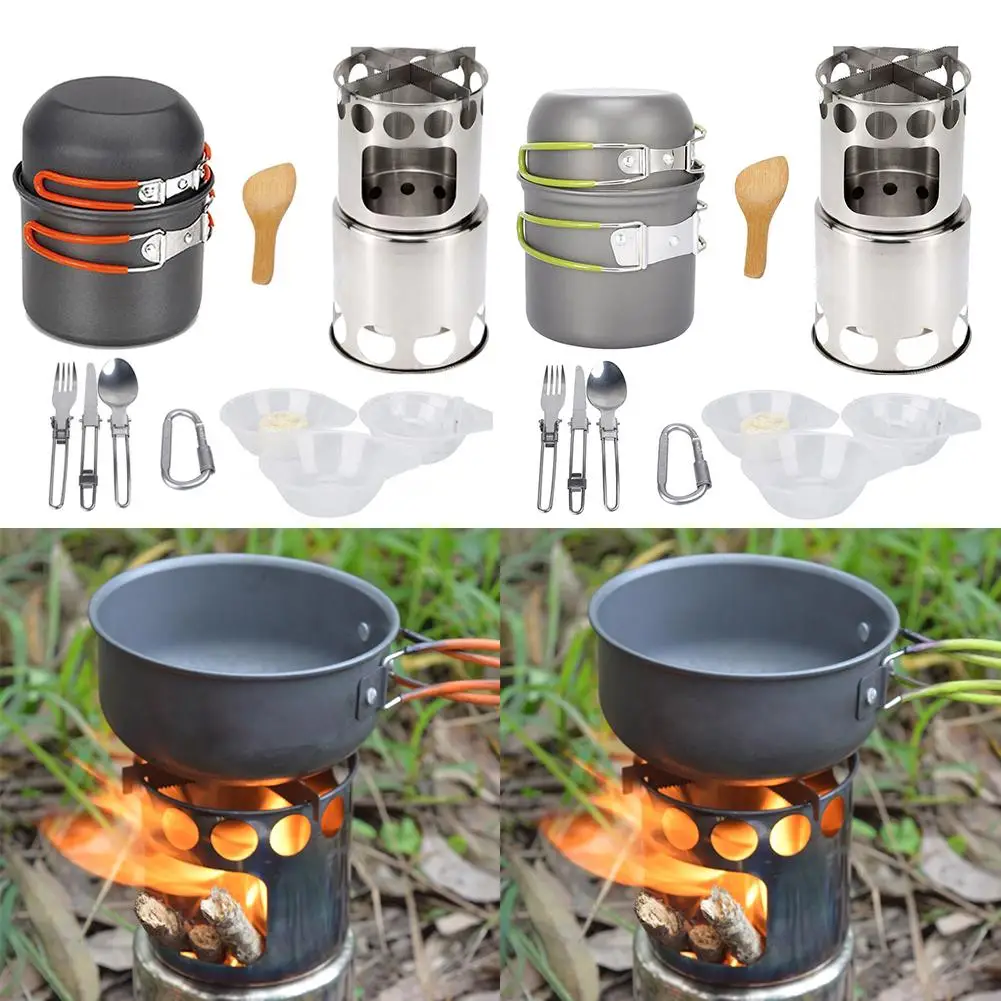 

Outdoor Camping Pan Wood Stove Hiking Cookware Cooking Picnic Bowl Pot Pan Set Camping Cookware