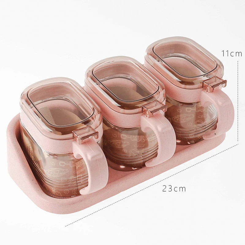 Розовый Spice storage box set household kitchen supplies glass seasoning jar set seasoning bottle salt cans sugar bowl mx10191428 - Цвет: Розовый